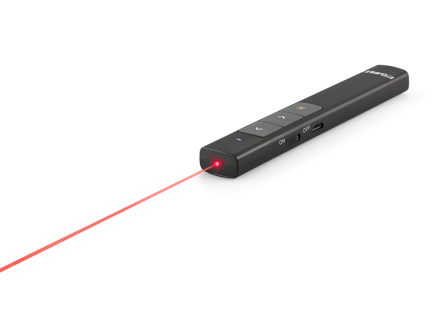 Frei im Raum bewegen während Ihrer Präsentation: der integrierte Laserpointer der Laserklasse 2 bietet eine Reichweite von bis zu 200m