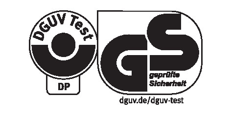 Carries the GS DGUV (German Statutory Accident Insurance Association) test mark