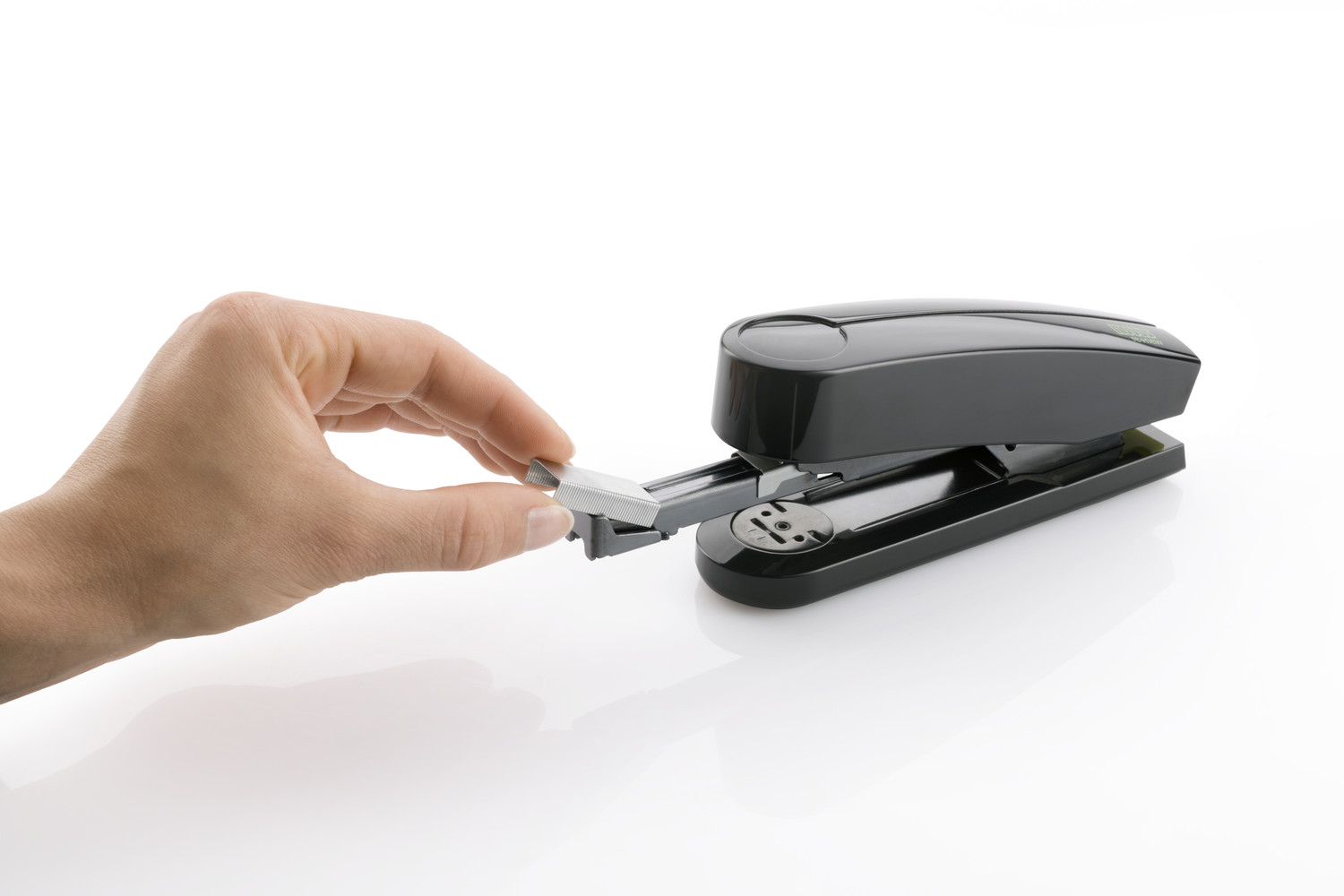 The spring loading mechanism makes filling these staplers a breeze. By pressing a button at the rear of the stapler, the staple magazine is released for front loading.