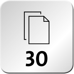 Maximum number of sheets of 80 g/m² paper. The maximum capacity in this case is 30 sheets.