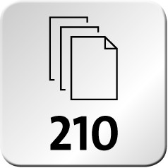 Maximum number of sheets of 80 g/m² paper. The maximum capacity in this case is 210 sheets.