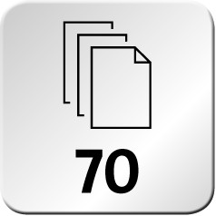 Maximum number of sheets of 80 g/m² paper. The maximum capacity in this case is 70 sheets.