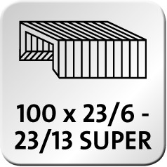 W urządzeniu można stosować zszywki typu 23/6 do 23/13 Super. Pojemność magazynka to maksymalnie 100 sztuk.