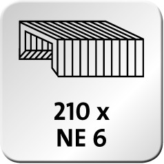 Urządzenie wykorzystuje zszywki typu NE6. Można włożyć do niego maksymalnie 210 sztuk.