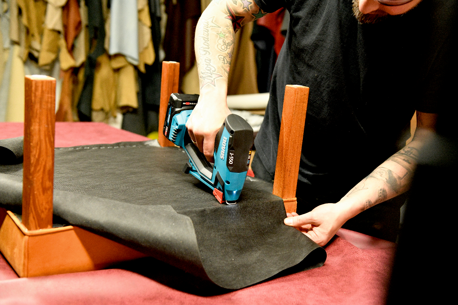 Easy attachment of leather for upholstering.