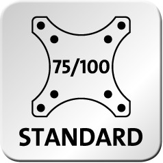 La fixation standard permet d’installer sans difficulté tous les moniteurs avec le standard VESA 75 x 75 ou 100 x 100. La valeur indique l’écartement des trous en mm.