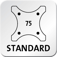 La fixation standard permet d’installer sans difficulté tous les moniteurs avec le standard VESA 75 x 75. La valeur indique l’écartement des trous en mm.
