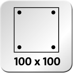 La fixation permet d’installer sans difficulté des moniteurs avec le standard VESA 100 x 100. La valeur indique l’écartement des trous en mm.